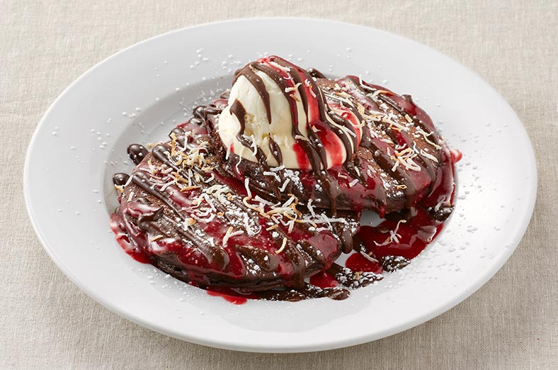 Chocolate pancakes with berries